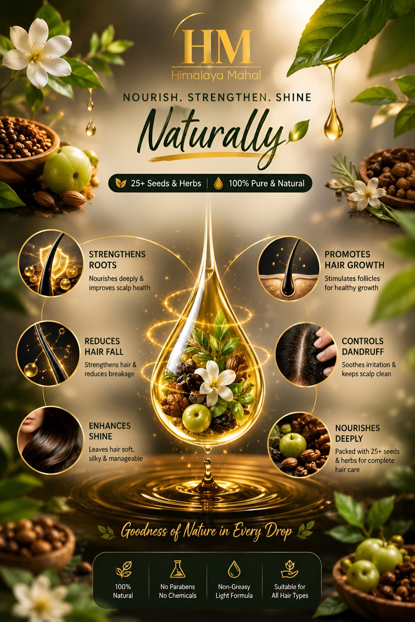 Himalaya Mahal Hair Growth Oil – 25+ Seeds & Herbs Formula | 100% Natural Hair Care